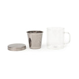 Glass Mug with Steel Infuser & Lid- 350ml - Borosilicate Glass - Transparent - Pack of 2