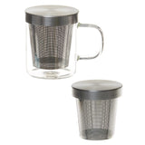 Glass Mug with Steel Infuser & Lid- 350ml - Borosilicate Glass - Transparent - Pack of 2