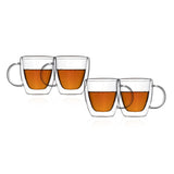 Borosilicate Double Walled Glass Tea, Coffee Mug with Handle, Glasses Cappuccino Mug, Cup, Drinking Glasses for Coffee & Tea, Insulated Glass Mugs, Microwave Safe-Transparent- 150ml, Pack of 2