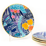 Artistic Colorful Blue 8.5 Inch Round Ceramic Plates (Set of 6)