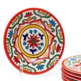 Bohemian Floral Red 8.5 Inch Ceramic Plate (Red, Green & White) (Pack of 6)