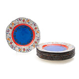 Tianzhu (India) Dendritic 8 Inch Bower Ceramic Plate (Red & Blue) (Pack of 6)