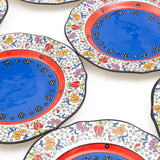 Tianzhu (India) Dendritic 8 Inch Bower Ceramic Plate (Red & Blue) (Pack of 6)