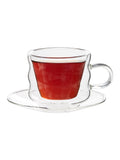 Double Wall Glass Twirl Cup & Saucer Set (180 ml) (Set of 6)