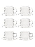 Double Wall Glass Twirl Cup & Saucer Set (180 ml) (Set of 6)