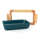 Ceramic Large Hot Server on Wooden Tray (Blue)