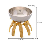 Deep Round White Metal Bowl on Golden Brass Stand Set