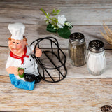 Foodie Chef Figurine Resin Salt & Pepper Shakers Holder Set (Blue Pants - Side Hold)