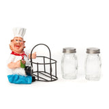 Foodie Chef Figurine Resin Salt & Pepper Shakers Holder Set (Blue Pants - Side Hold)