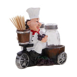 Foodie Chef Figurine Resin Figurine Resin Salt & Pepper Shakers with Toothpick Holder Set (Brown)