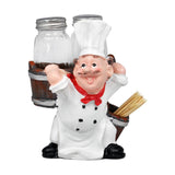 Foodie Chef Figurine Resin Salt & Pepper Shakers with Toothpick Holder Set (Brown Basket)